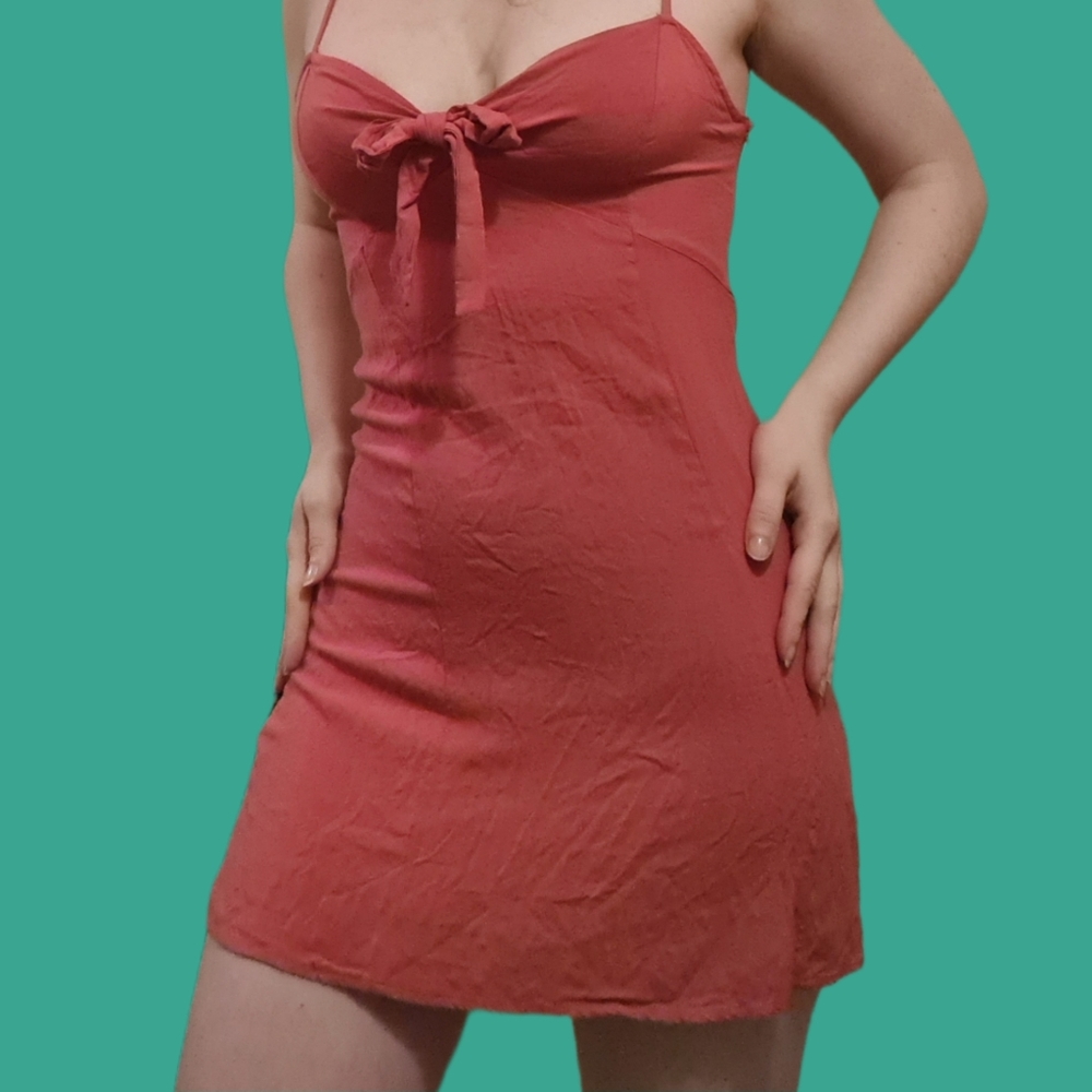 FOREVER 21, Salmon Pink Mini Dress with Tie Front, Size S